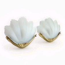 PAIRE D'APPLIQUES STYLE ART DECO COQUILLAGE VERRE & METAL DORÉ HOLLYWOOD REGENCY