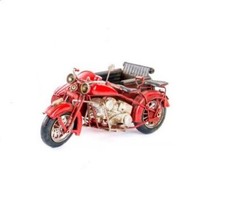 Reproduction Réplique Moto ancienne side-car vintage métal - 28 cm - rouge