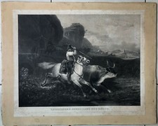 Grande aquatinte - H.Vernet - Jazet - Cavalcatore conduisant des boeufs - Italie