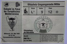 billet match de football collector Olympique de Marseille -AC Milan 93 - L-9-12