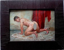 peinture huile  encadrée homme nu masculin oïl painting  canvas gay male nude