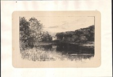 1899 Grande lithographie signée Agnes Steiner Hambourg Maison parc Paysage