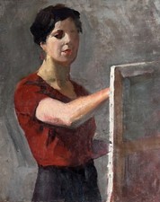 Tableau portrait femme peintre