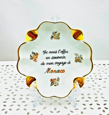 Principauté Porcelaine ancien cendrier blanc souvenir Monaco dorure  10,5x 1,5cm