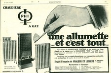 Publicité ancienne chaudière PHI à gaz 1927 issue de magazine