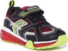 Geox J Bayonyc Baskets Lumineuses Slip On Unisexe Noires Rouges UK 8 - 13
