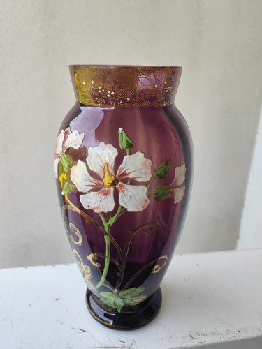 Vase verre violet émaillé