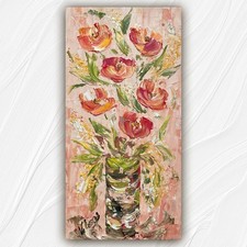 Fleures vase floral rose Tableau original neuf peinture sur toile 30x60