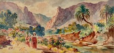 José ORTEGA (1877-1955) "Porteuse d'eau" El Kantara (Algérie) Aquarelle signée.