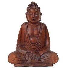 Om Bouddha Amitabha 20 CM Statue Assis Bois Sculpture Lotus Méditation Feng Shui