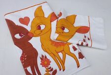 Ensemble drap et taie d'oreiller lit enfant bébé animaux faon bambi vintage 