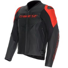 Veste en cuir Dainese Racing 5 Perf noir / noir / rouge fluo veste de moto