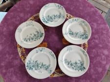 5 Assiettes Plate Faience Longwy Modèle Mignon Décor Floral Oiseaux Verts 23,5cm