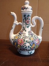 Pichet aiguière avec anse zoomorphe en faïence décor floral BASSANO