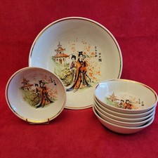 Set pour salade fruits (saladier + 6 bols) porcelaine décor chinois - Risoli