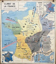 ?Ancienne carte scolaire MDI 3-4, 1960 - France : Climat, Bretagne, Aquitaine