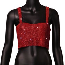 Femme Strass Court Débardeur Bling Brillant Vêtement de Soirée Punk Sexy Mode