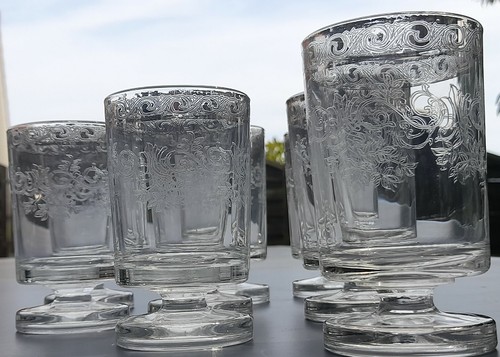 Verres pied vintage gravé - verres, a