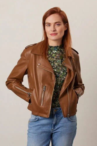 Veste cuir motard marron - veste,