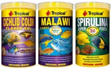 3 X 1000 Ml Tropical Nourriture Cichlidés Flocons Malawi Spiruline Forte