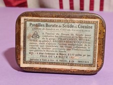 COCAÏNE boite ancien tôle métal BORDEAUX Pharmacie ROUDEL Herpétique angine tin