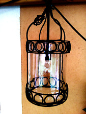 LANTERNE TERRASSE ENTREE EN VERRE SOUFFLE FER FORGE INTERIEUR/EXTERIEUR ANCIEN