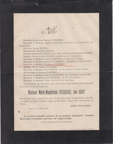 1897 faire part - 1897, mme