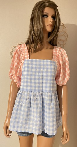Top blouse vichy - rose, bleu