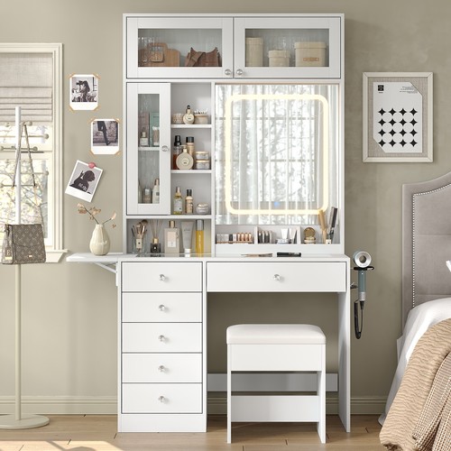 Coiffeuse blanche avec - avec, miroir