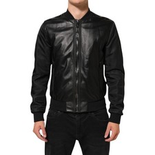 Veste DOLCE & GABBANA Cuir Noir Nylon Full Zip Blouson IT48/US38/M 2930usd