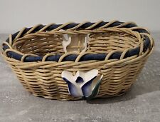 Panier en Osier Ovale Avec Tulipe Bleue En Céramique Vintage Décoration 