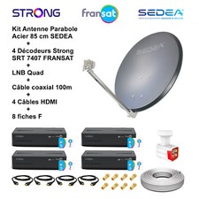 Kit Parabole 85cm + LNB Quad + 4 Décodeurs + Câble 100m + 4 Câbles HDMI+8 Fiches