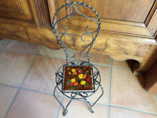 Ancienne chaise en fer forgé,porte pots de fleurs,faïence  ,VALLAURIS,1950