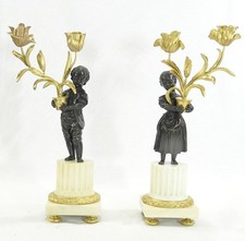 CHANDELIER CANDELABRE BOUGEOIR ENFANT BRONZE DORE MARBRE 19 eme SIECLE pendule