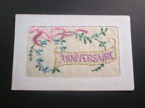 Carte postale fantaisie brodee
