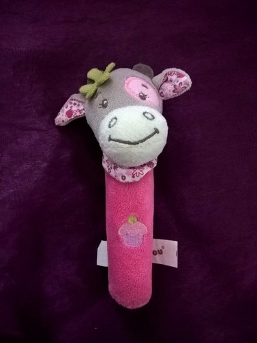 Doudou hochet pouet vache rose