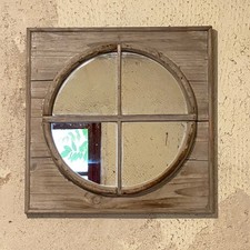 Miroir Cadre en Bois Brut Vieilli Style Lucarne Oeil de Boeuf - Déco Shabby Chic
