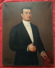 Superbe école Française  de 1891 sig L . DELCOURT  "Portrait d'homme  debout "