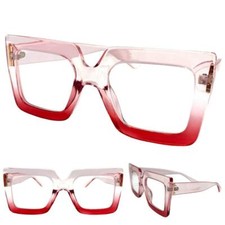 Oversize Rétro Moderne Verre Transparent Lunettes Rose & Rouge Optique Cadre Rx