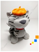 Peluche/Doudou Petit Chat Gris Tigré Rouge Béret Orange 13cm Marque Carré Blanc