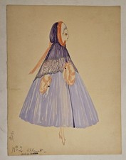 Jose De ZAMORA Dessin Original  Maquette Costume  Revue Paris Cabaret  Art Deco