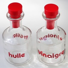 DUO petites bouteilles HUILE & VINAIGRE serviteur condiments 1970 parfait état
