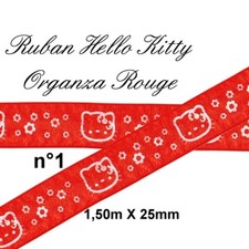 1.5 mètres ruban organza rouge Hello Kitty 25mm