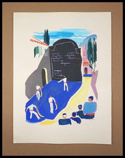 Milijov UZELAC : La Pelote Basque, Lithographie originale signée 1932, sport