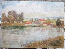 Tableau Ancien Huile Sur Carton Paysage École De L'est Impressionniste Signé
