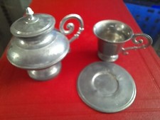 Dinette en etain -Pot couvert , tasse et sa soucoupe