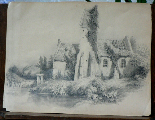 Dessin ancien xixème eglise - ancien,