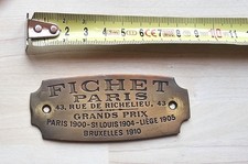 ANCIENNE PLAQUE EN LAITON COFFRE FORT FICHET PARIS SAFE DEPOSIT BOX