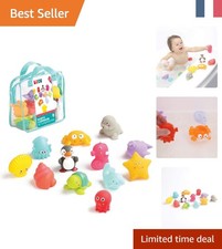 Ensemble de 12 Animaux Marins : Jouets de Bain Rigolos avec Sac de Rangement