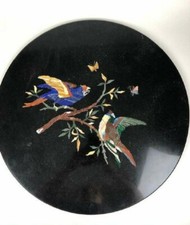 23 " Rond Noir Marbre Incrustation Table Top Pietradura Travail Pièce Décor